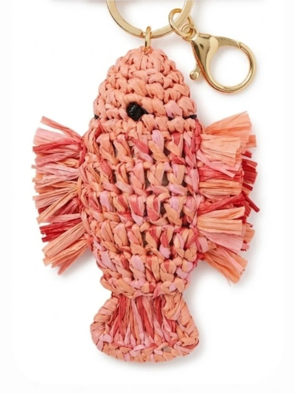💕▪️Piper K  Coral Pink Handmade RAFFIA crotchet  Fish Bag Charm Keychain